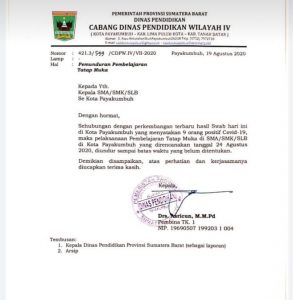 Masih Terjadinya Positif Covid-19 Di Kota Payakumbuh, Pelajaran Tatap Muka Terpaksa di Undur