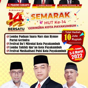 Dalam Rangka HUT ke 14, DPC Partai Gerindra Kota Payakumbuh Gelar Berbagai Lomba dan Festival