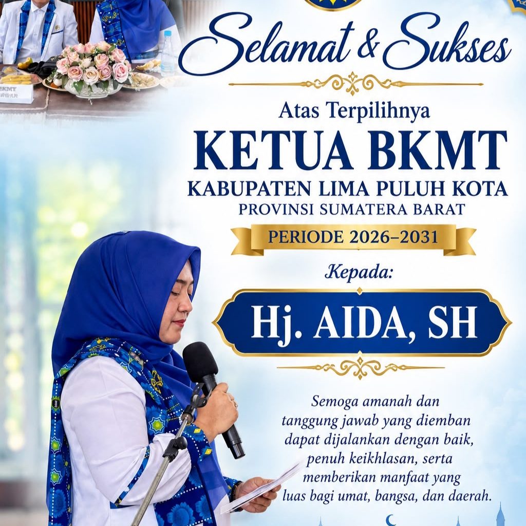 Hj. Aida, SH Terpilih Pimpin BKMT Lima Puluh Kota Periode 2026–2031, Siap Perkuat Pembinaan Umat.