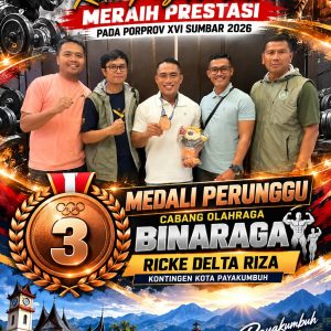 Ricke Delta Riza, Guru SMPN 1 Payakumbuh Raih Medali Perunggu Binaraga Porprov Sumbar 2026.
